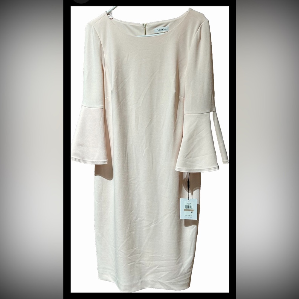 Calvin Klein Dress Flared Sleeved Womens 12 Light Pink Gold Zip Mother NWT NEW